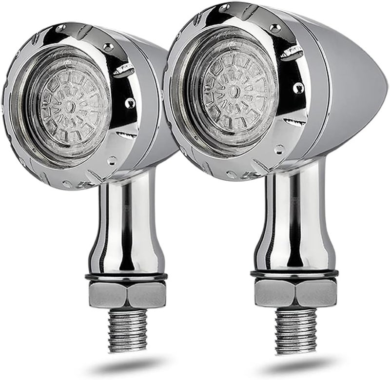 KICRY Motorcycle LED Turn Signals Bullet Blinker Heavy Duty Indicator Lights Amber Lens Universal for Harley Davidson Honda Yamaha Suzuki Kawasaki (Chrome-4wire) - Image 1